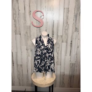 Tommy Hilfiger Sleeveless Floral Tie-Front Blouse Navy White Size S NWT